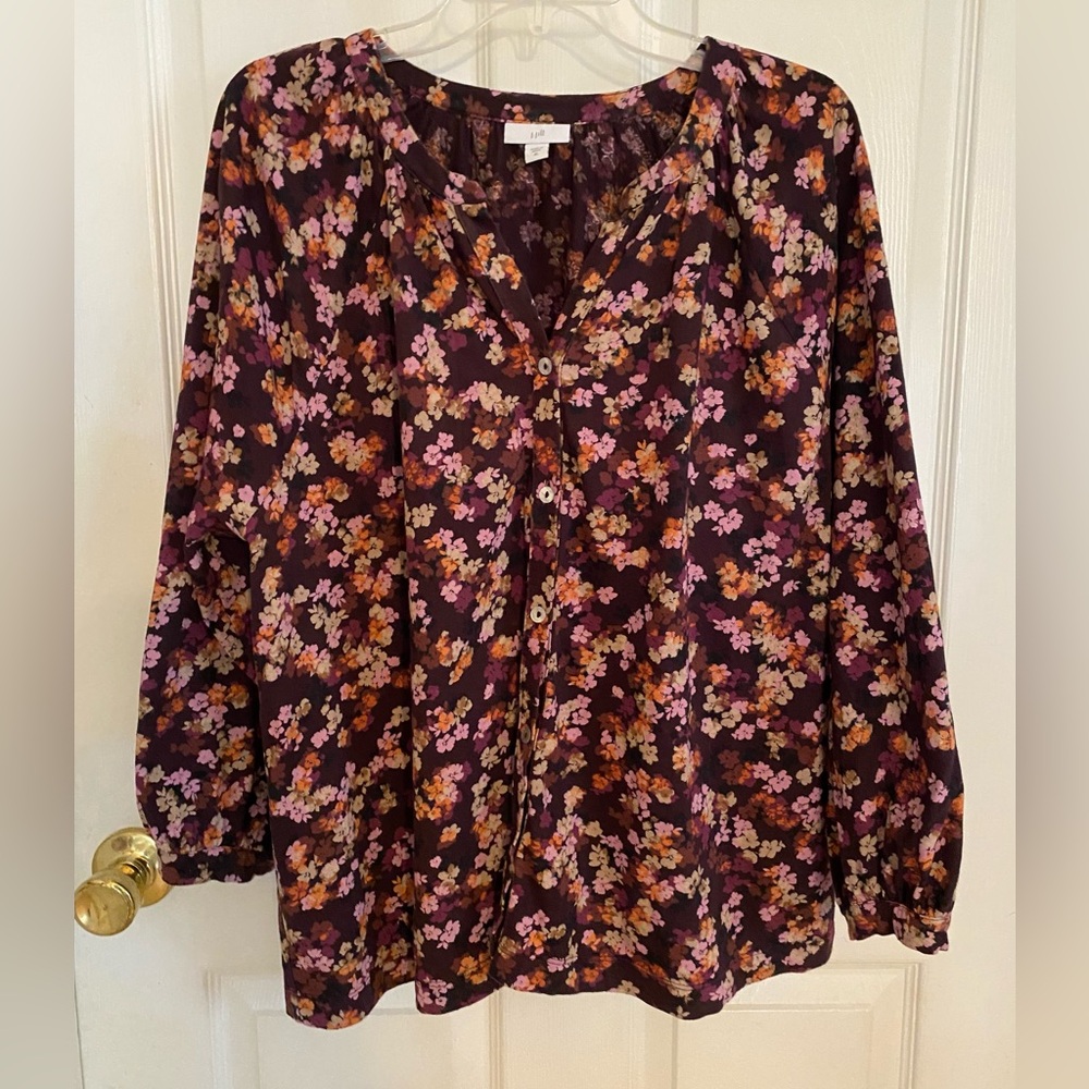 J. Jill Floral Peasant Top XL - Purple, Pink, and Orange